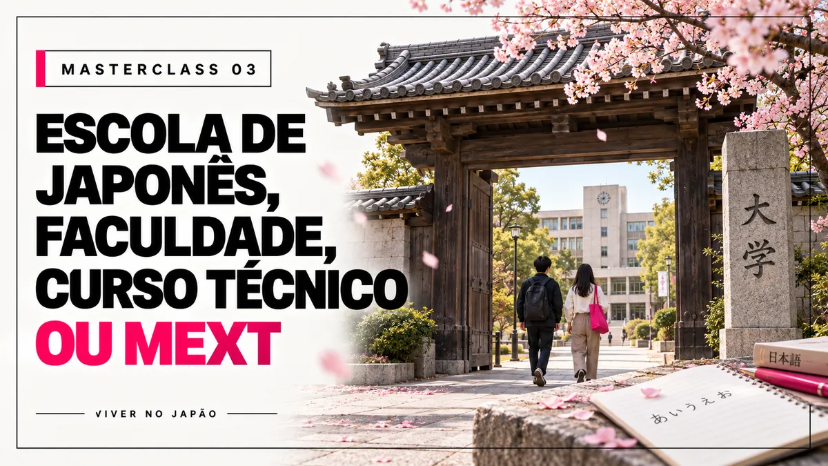 Capa da masterclass Escola de japonês, faculdade, curso técnico ou MEXT